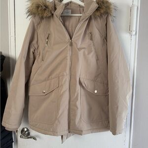 Primark Beige Hooded Parka with Faux Fur Trim